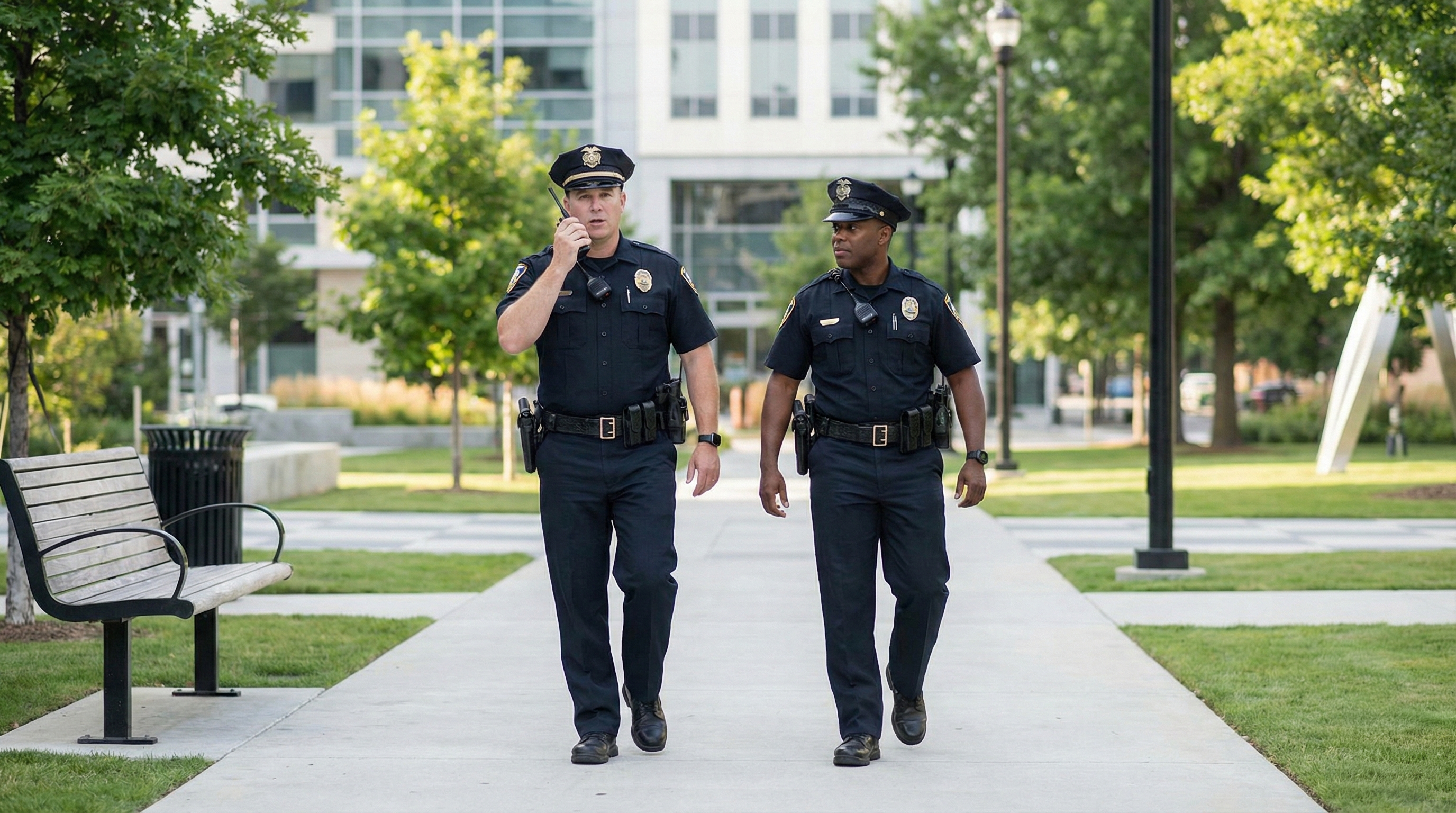 Police officer on duty representing safer workforce implementation.