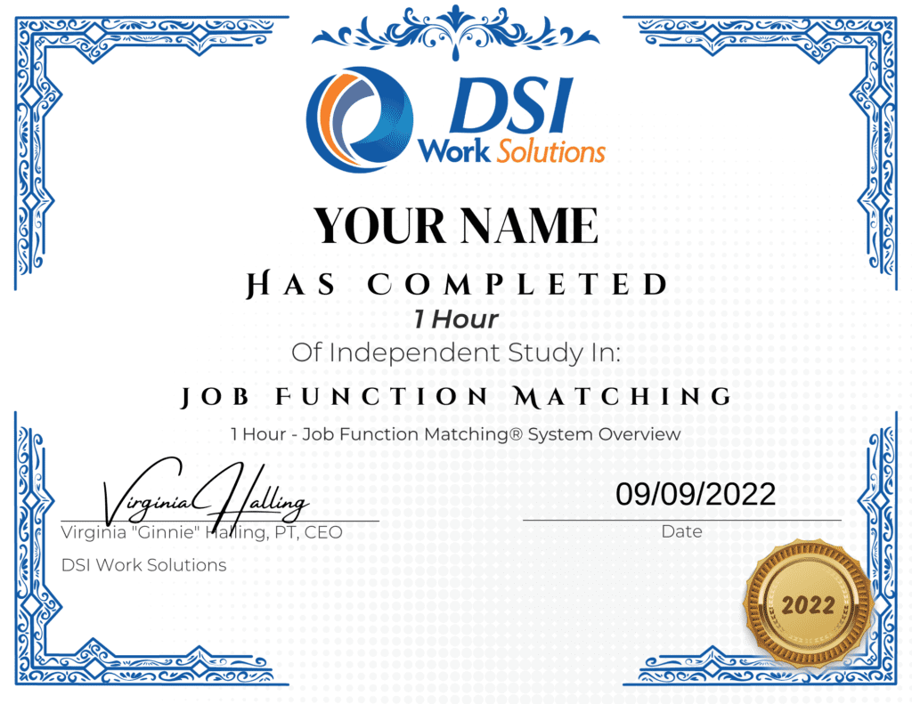DSI Certificate Job Function Matching System Overview