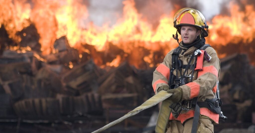 Firefighter Pulling Hose