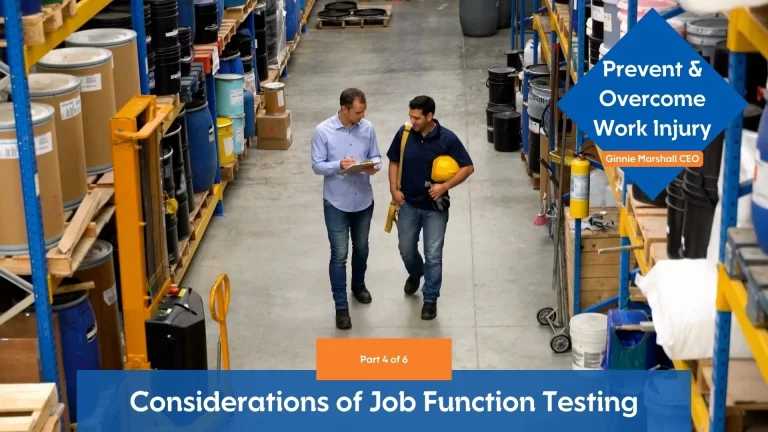 Two men in a warehouse are talking to each other about Job Function Testing